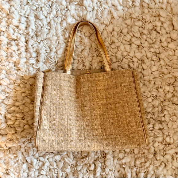 Sarah Stewart Delilah Tan and Gold Tweed Tote - Picture 3 of 13